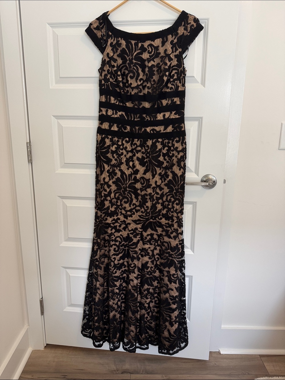 Black Lace Overlay Maxi Dress with Nude Underlay